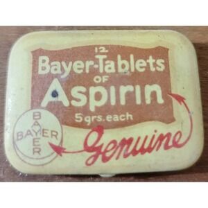 Vintage Bayer Aspirin Tin 12 Tablets Empty Metal Pocket Case Genuine Advertising